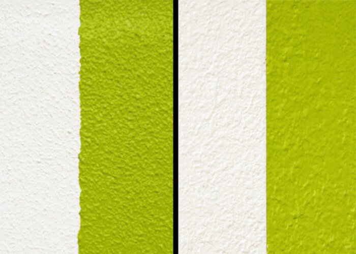 Das Abstupfen garantiert eine gerade Linie und verhindert ungleichmäßige Übergänge. (Bild links - ohne abstupfen, Bild rechts - mit abstupfen)